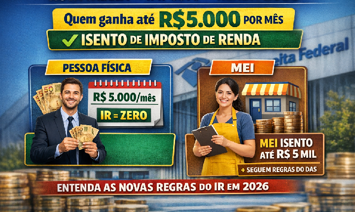 Nova tabela do Imposto de Renda em 2026: quem ganha até R$ 5 mil fica isento; veja como ficam Pessoa Física e MEI