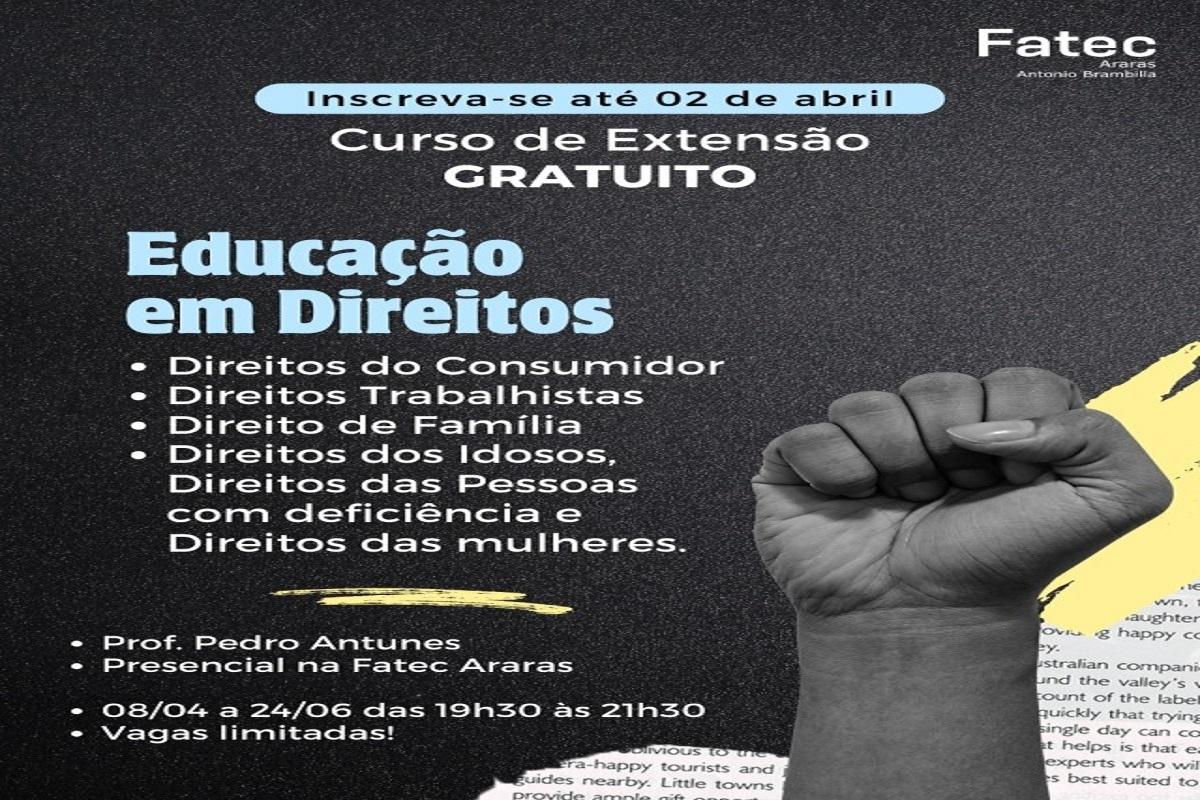Fatec abre inscrições para curso de Educação em Direitos