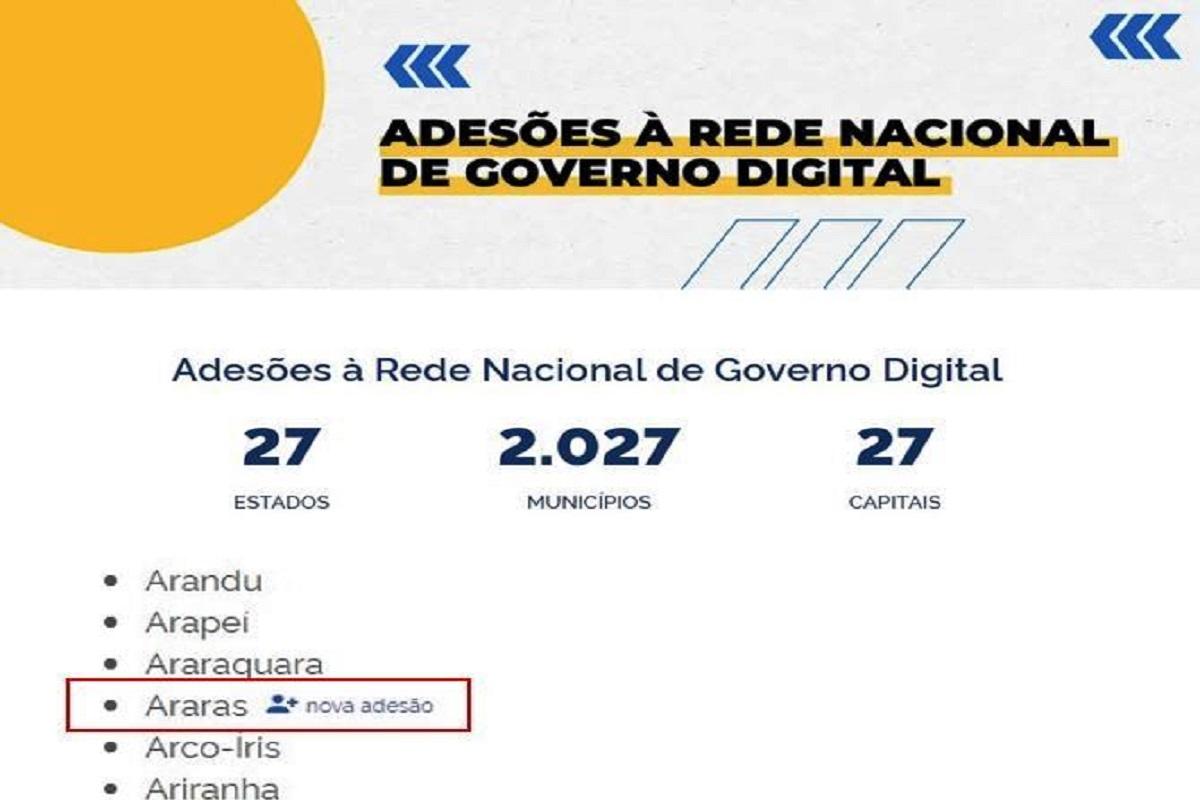 Araras adere à plataforma GOV.BR do Governo Federal