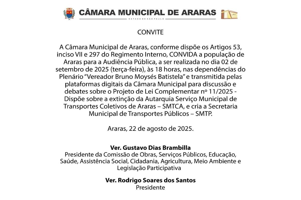 Audiência pública para discutir projeto de extinção do SMTCA ocorre no dia 2 de setembro