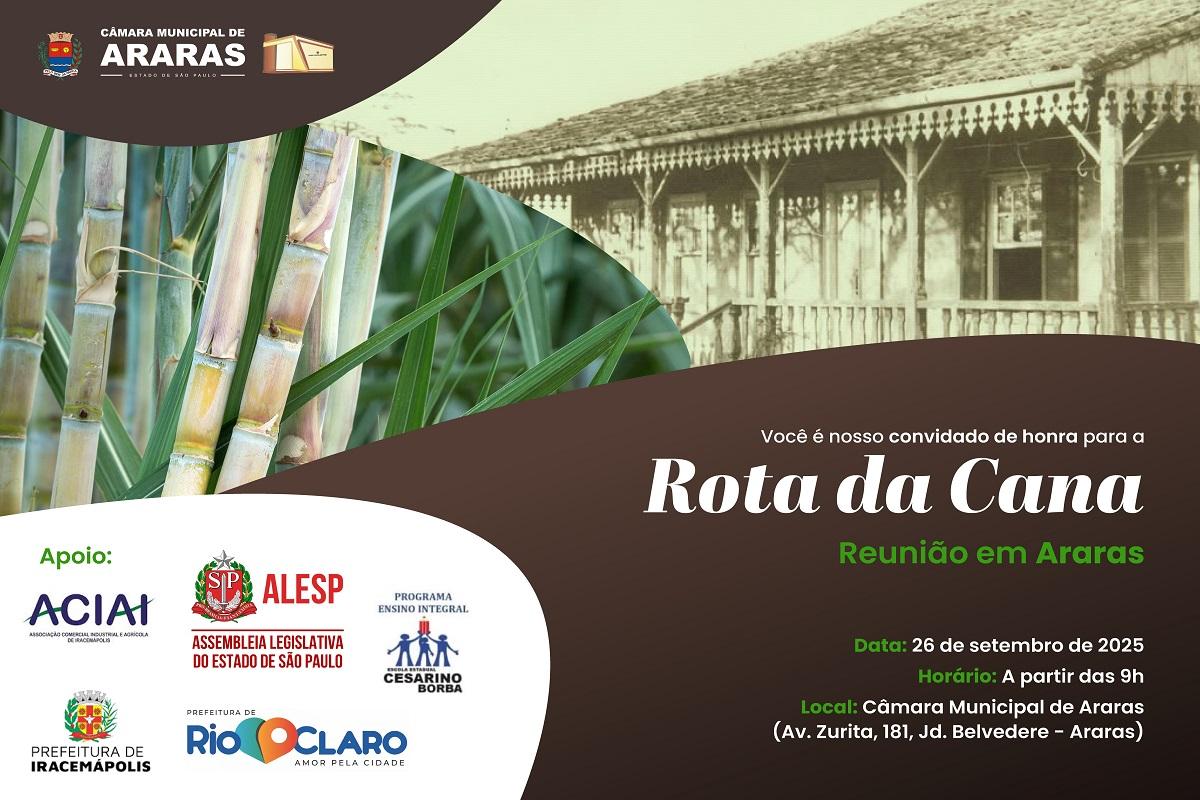 Câmara Municipal será sede do evento inédito “Rota da Cana”
