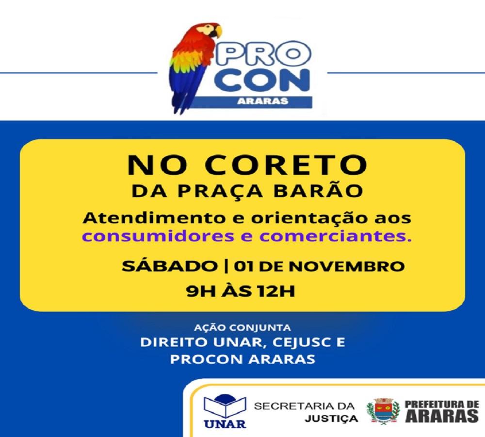 “Procon na Praça” acontece neste sábado em frente ao Coreto
