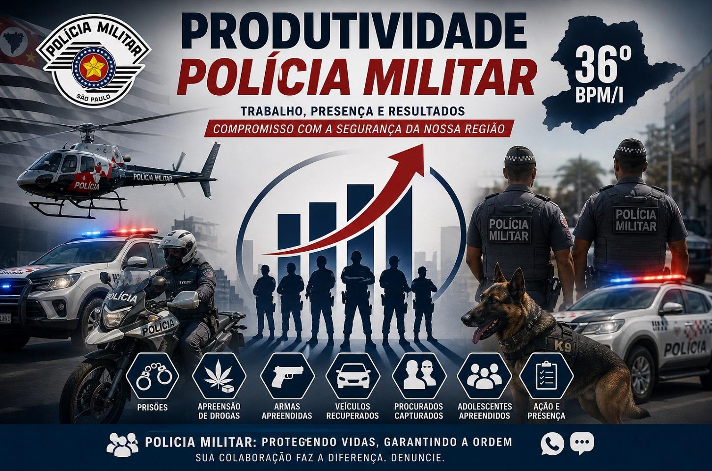 POLÍCIA MILITAR DIVULGA NOTA A IMPRENSA SOBRE A PRODUTIVIDADE POLICIAL EM ABRIL DE 2026 