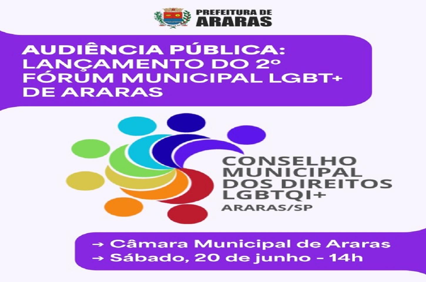 Audiência pública para o 2º Fórum LGBT+ de Araras acontece neste sábado (20)