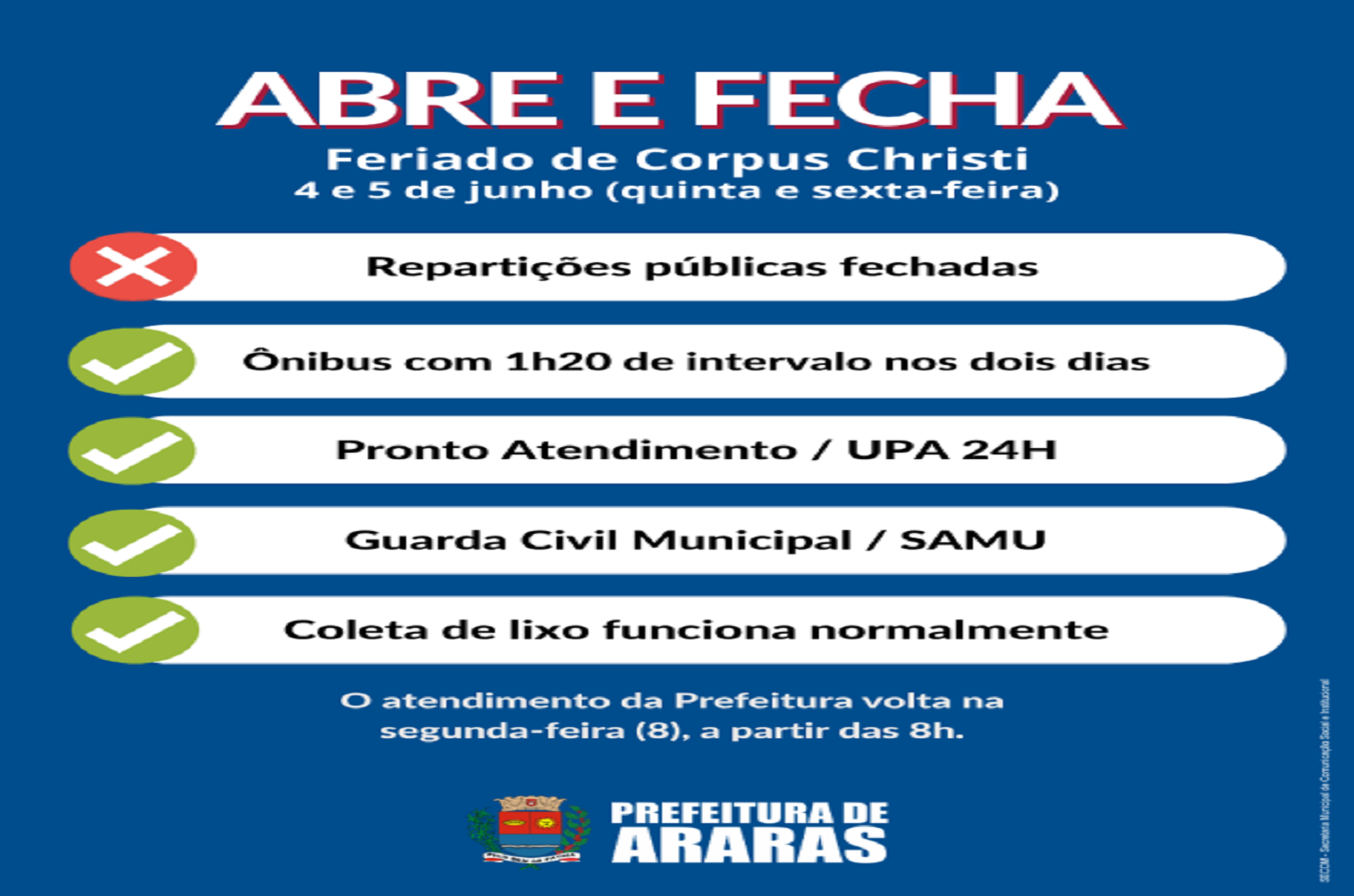 Corpus Christi: veja o que abre e fecha nesta quinta e sexta-feira