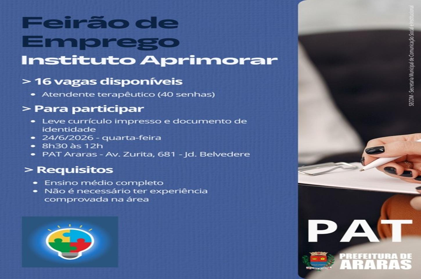 PAT Araras recebe mutirão de emprego no dia 24