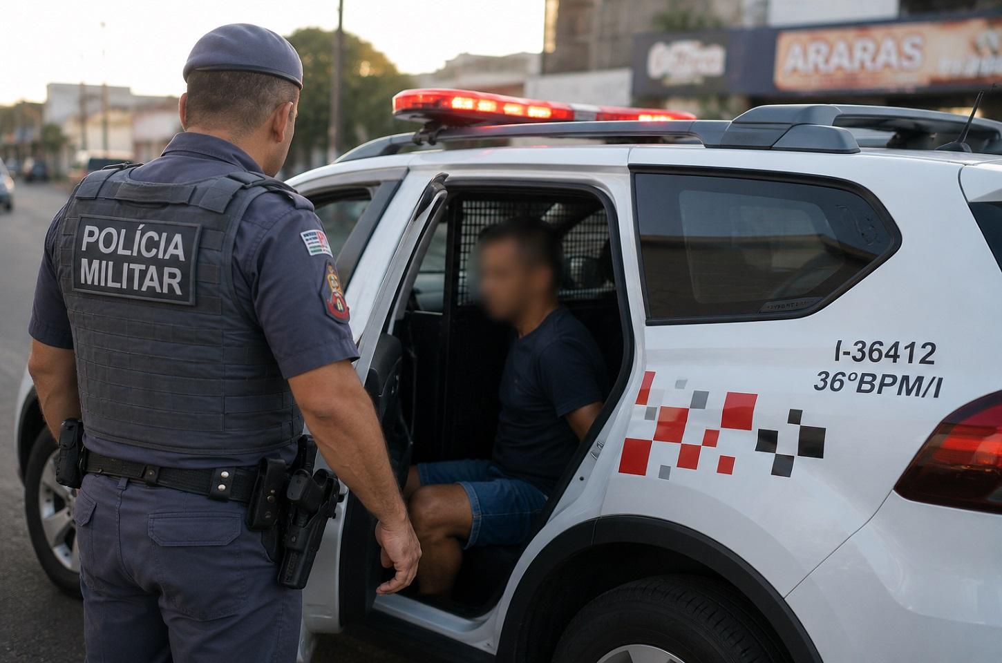 Polícia Militar conduz homem à delegacia após ocorrência de resistência e desacato em Araras SP