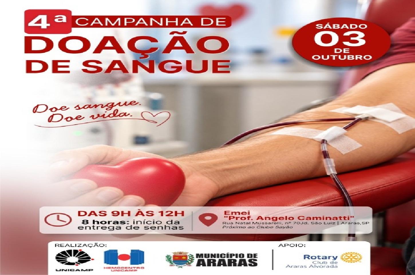 Doação de sangue: 4ª campanha do ano acontece neste sábado