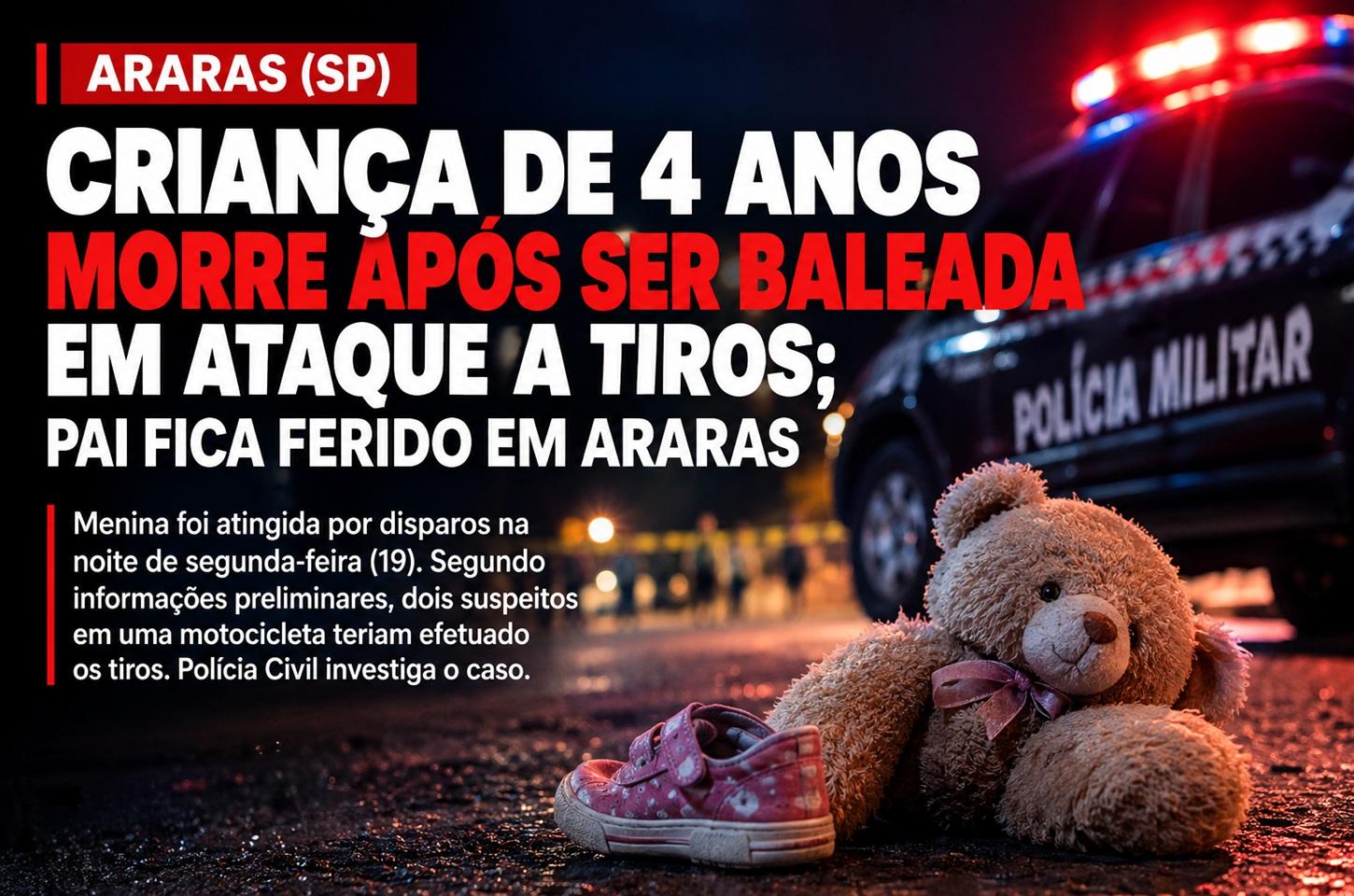 Criança de 4 anos morre após ser baleada em ataque a tiros; pai fica ferido em Araras
