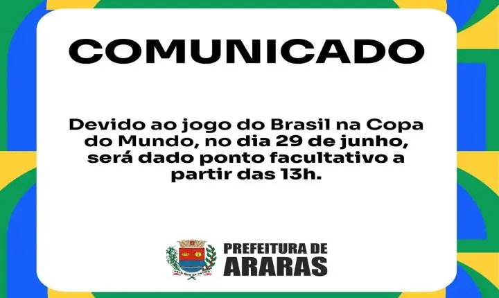 Copa do Mundo: expedientes das repartições públicas se encerram às 13h na segunda-feira