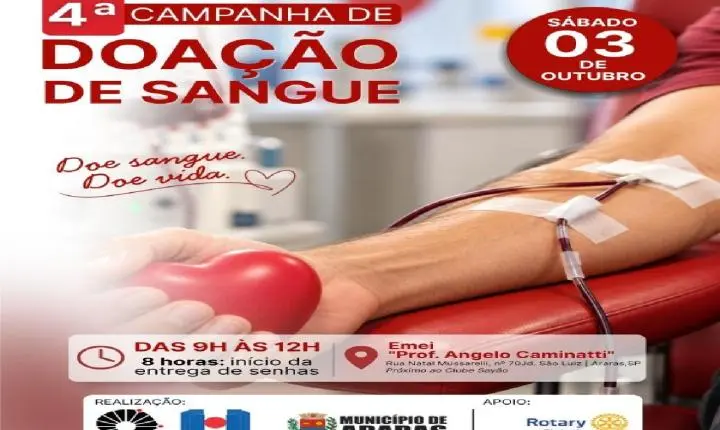 Doação de sangue: 4ª campanha do ano acontece neste sábado