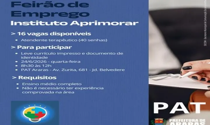 PAT Araras recebe mutirão de emprego no dia 24