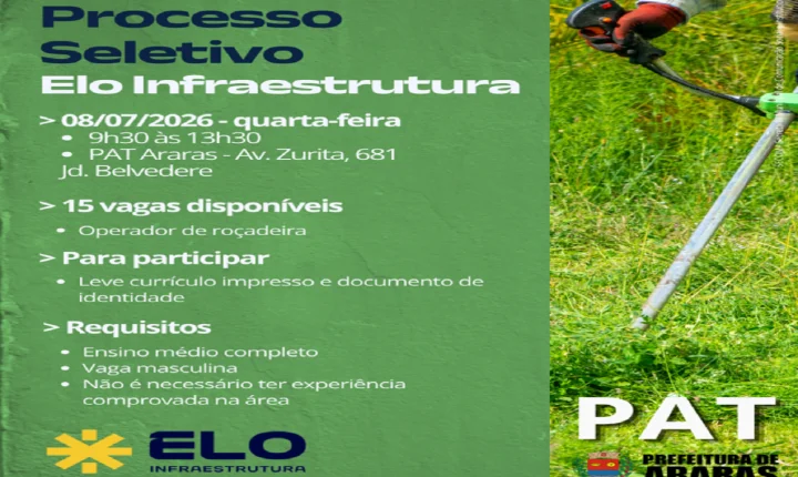 PAT e Elo Infraestrutura realizam feirão de emprego com 15 vagas