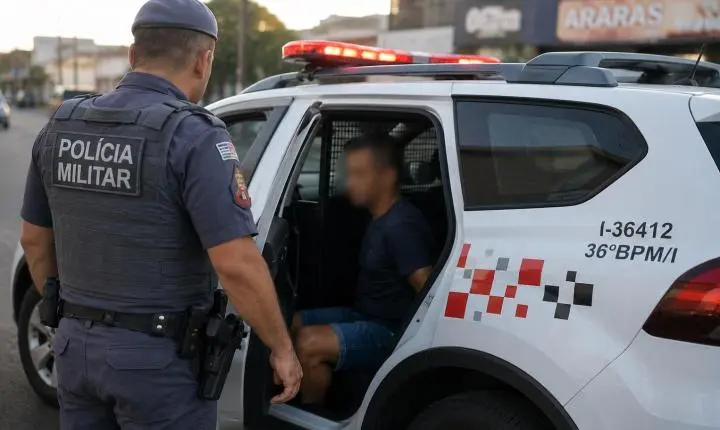 Polícia Militar conduz homem à delegacia após ocorrência de resistência e desacato em Araras SP