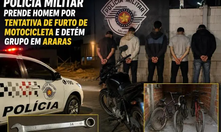 POLÍCIA MILITAR PRENDE HOMEM POR TENTATIVA DE FURTO DE MOTOCICLETA E DETÉM GRUPO EM ARARAS
