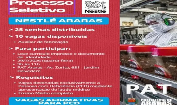 Prefeitura e Nestlé realizam novo processo seletivo de emprego