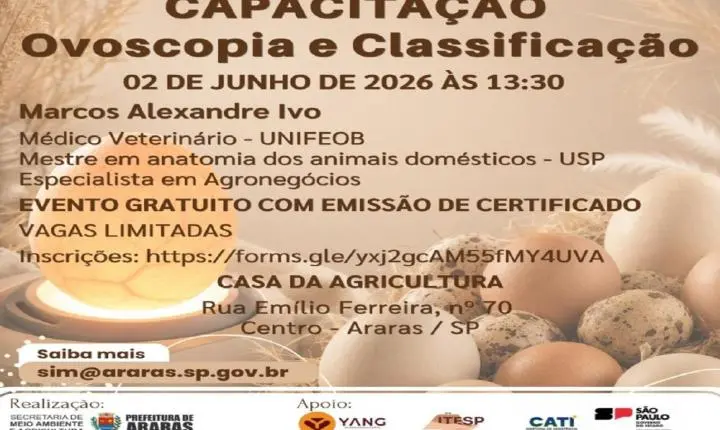 Secretaria de Meio Ambiente e Agricultura promove capacitação sobre ovoscopia e classificação de ovos em Araras